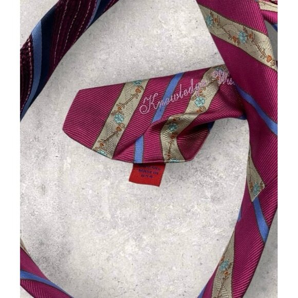 ROBERT GRAHAM Silk Tie USA XL Burgundy Blue Striped W:3.4" EUC - Picture 3 of 7
